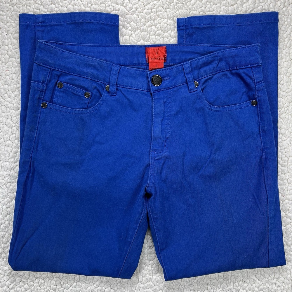 V Cristina Jeans Women's Size 8 (Actual 30x27) Blue Straight Fleur-De-Lis Pocket